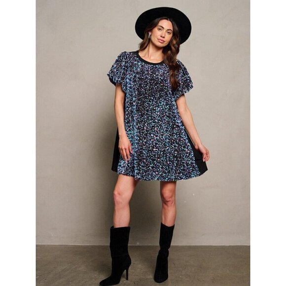 Sequin Short Sleeve Tunic Party Dress - Picture 1 of 8